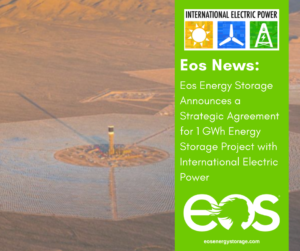 green banner with Eos logo and IEP logo over an aerial view of a solar farm